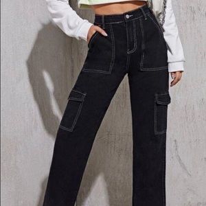 High Wasted Stitch Cargo Pants